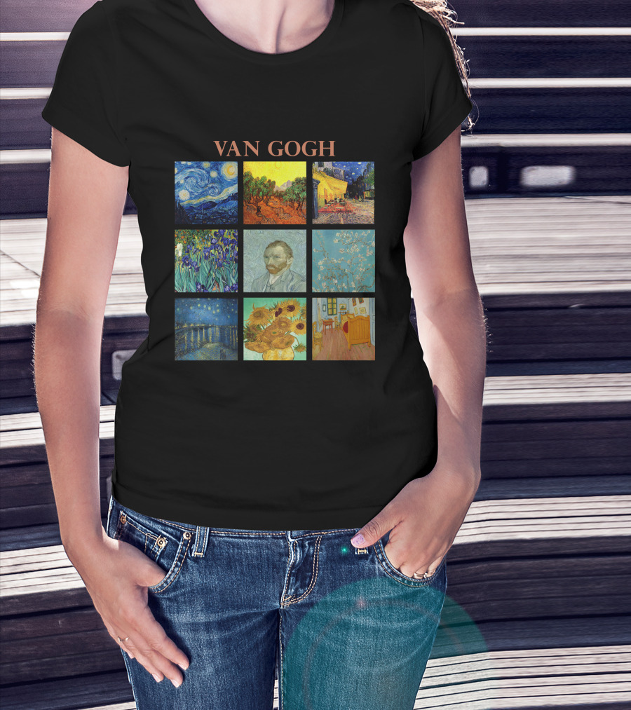 Van Gogh Starry Night Sunflowers Irises Café Terrace Almond Blossoms Portrait Bedroom T-Shirt