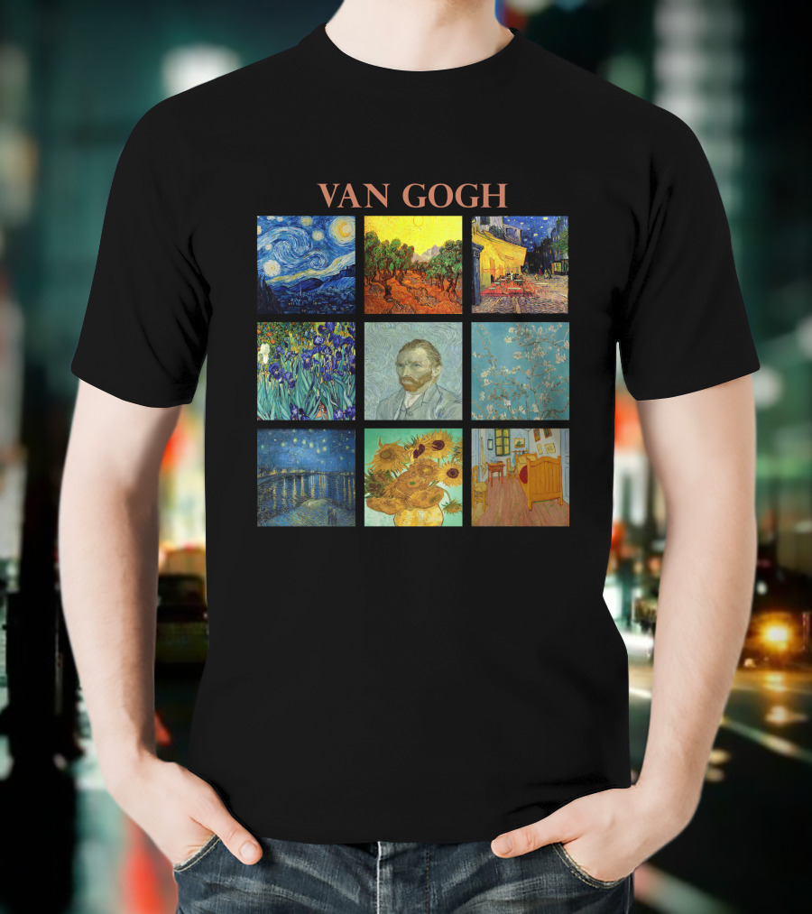 Van Gogh Starry Night Sunflowers Irises Café Terrace Almond Blossoms Portrait Bedroom T-Shirt