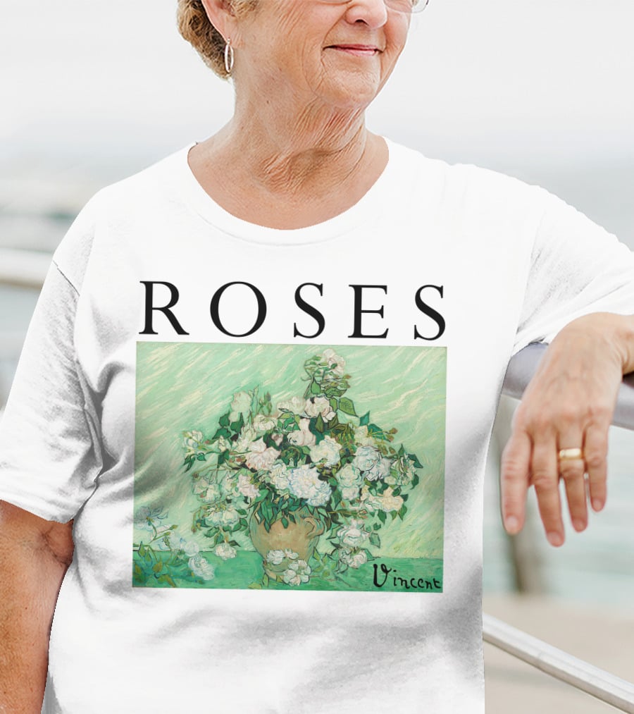ROSES Vincent Van Gogh Green Floral Painting T-Shirt