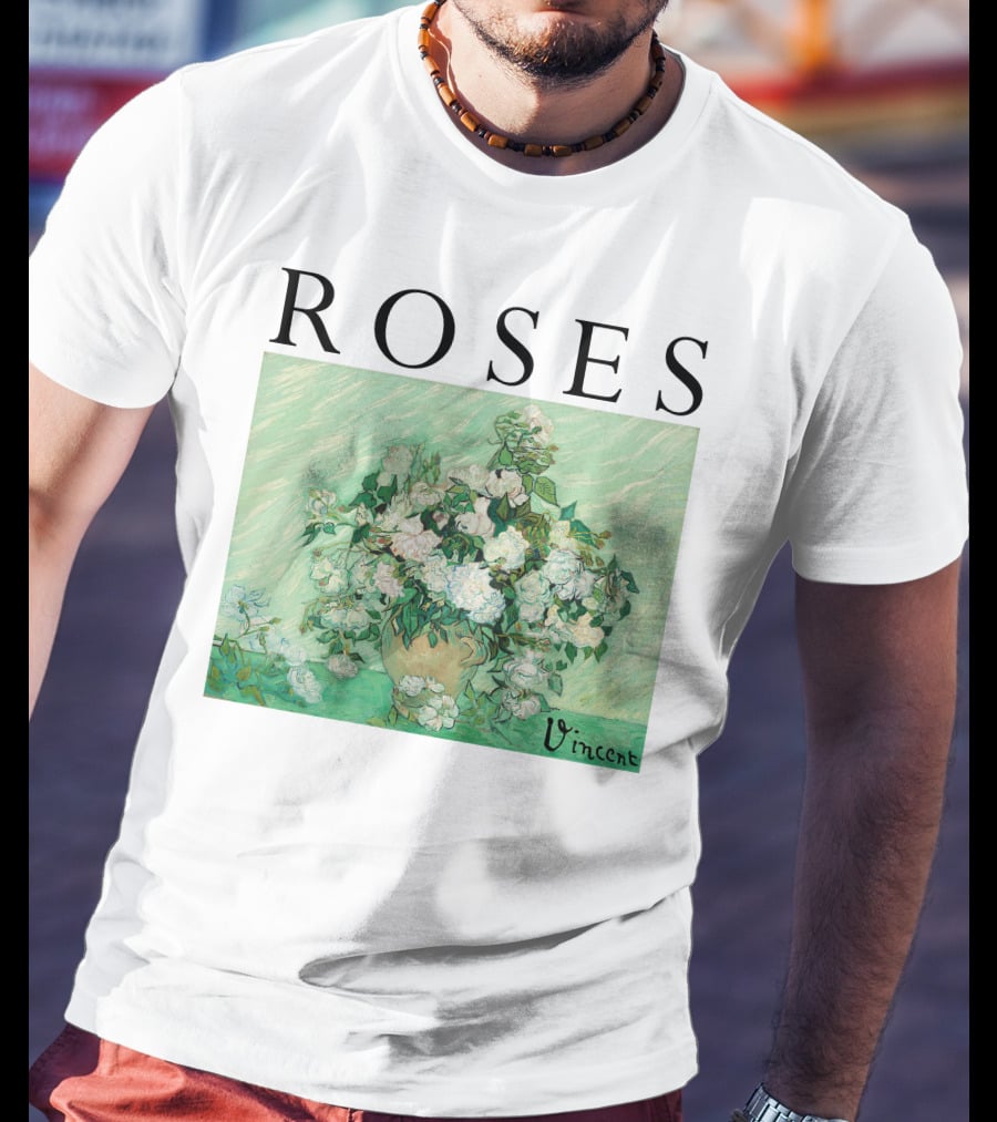 ROSES Vincent Van Gogh Green Floral Painting T-Shirt