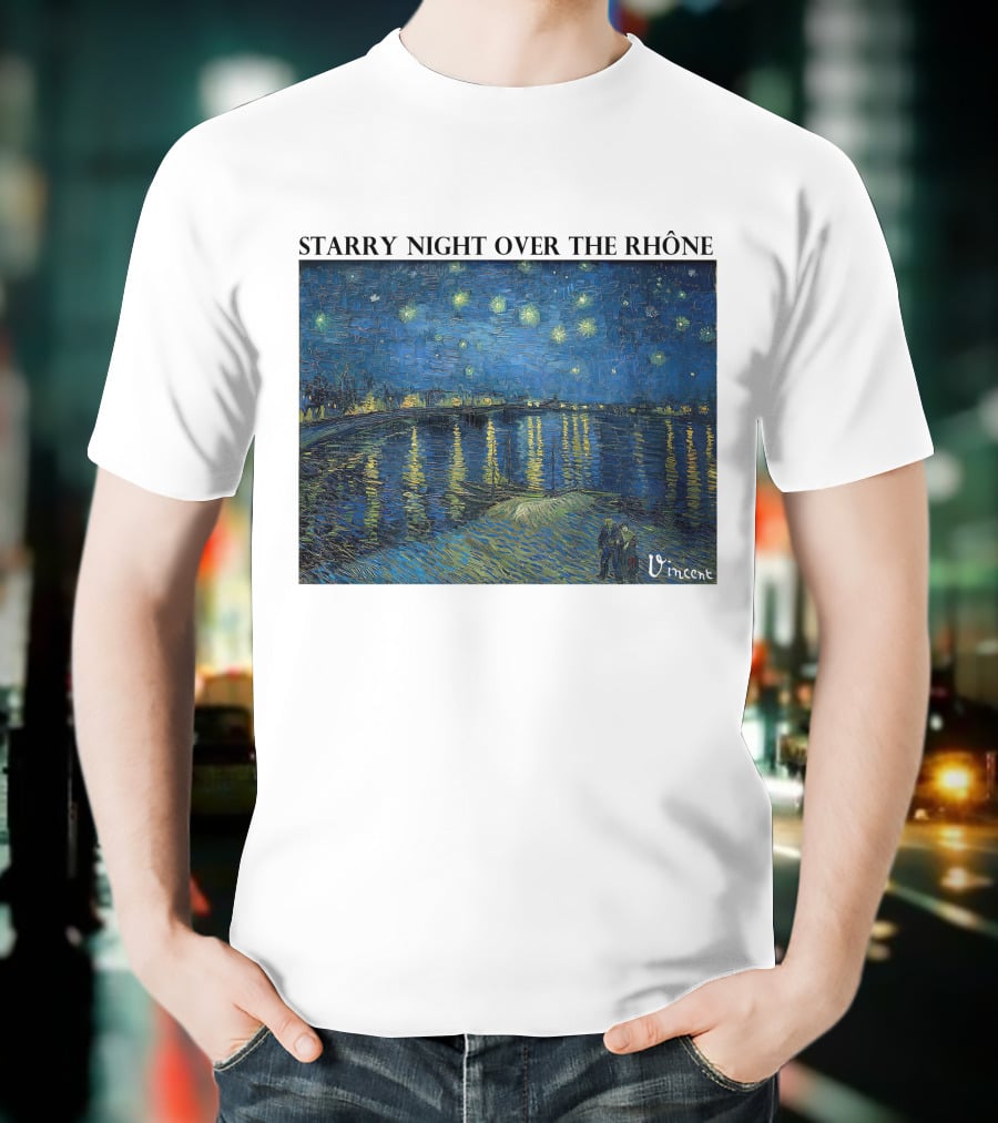 Starry Night Over The Rhône Vincent Van Gogh Vivid Blue Waterscape T-Shirt