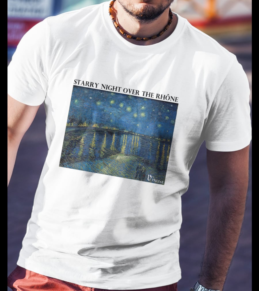 Starry Night Over The Rhône Vincent Van Gogh Vivid Blue Waterscape T-Shirt