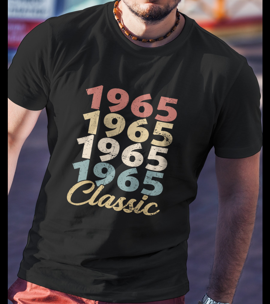 1965 Classic Vintage Retro Year Repeated Text T-Shirt