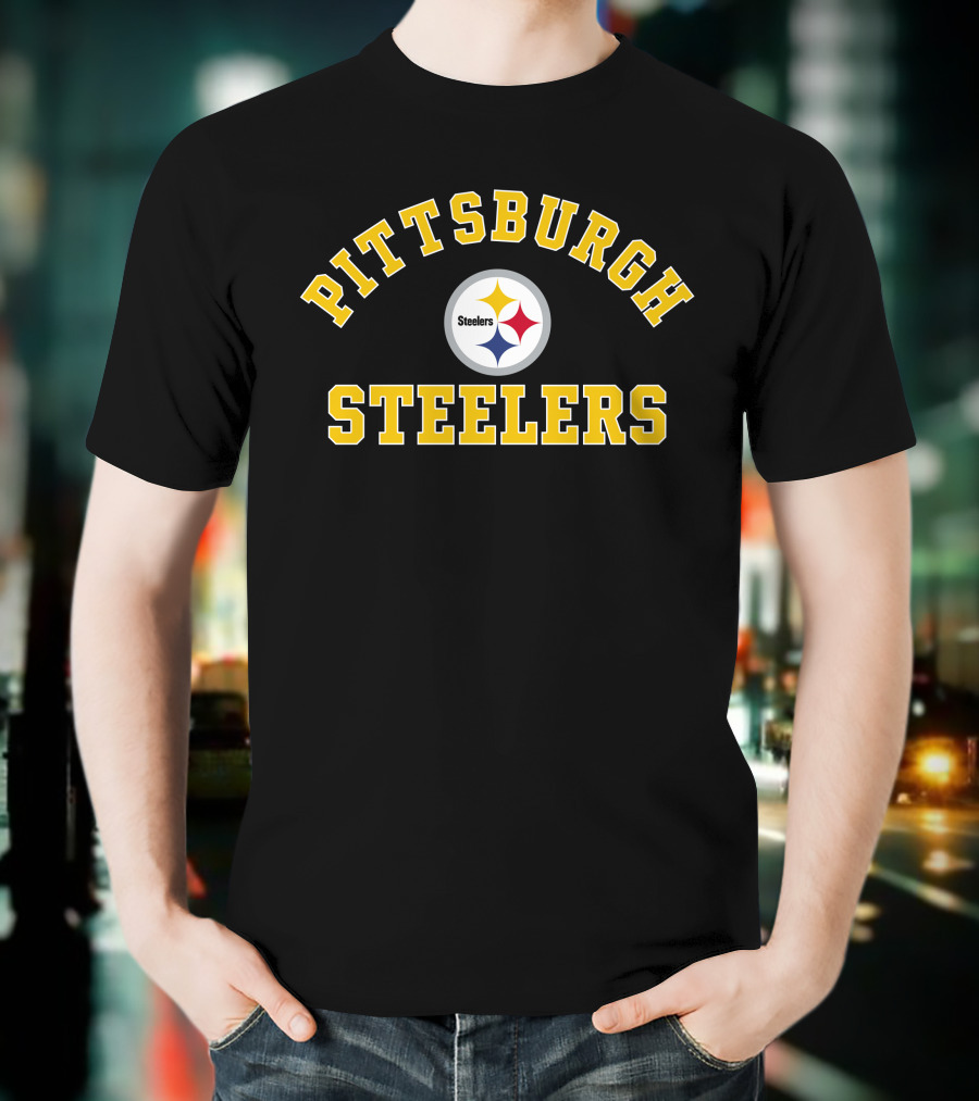 Pittsburgh Steelers NFL Team Logo Classic Yellow Text On Gray Background T-Shirt