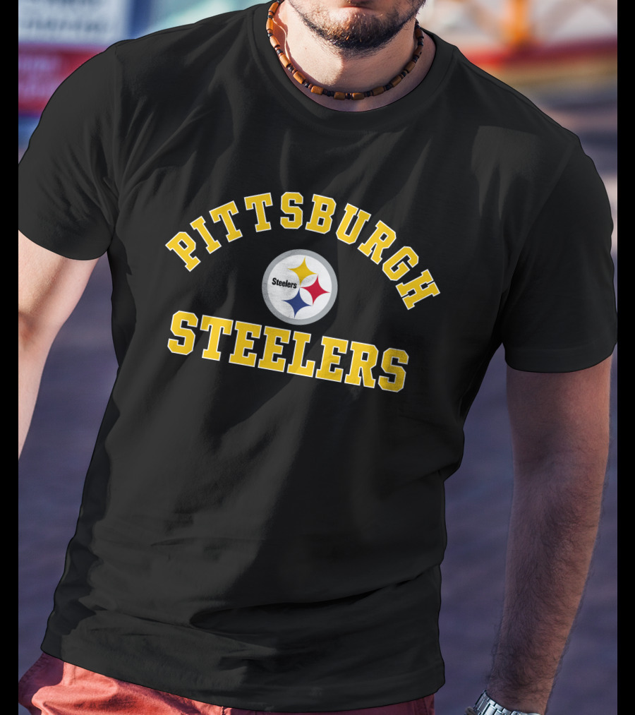 Pittsburgh Steelers NFL Team Logo Classic Yellow Text On Gray Background T-Shirt