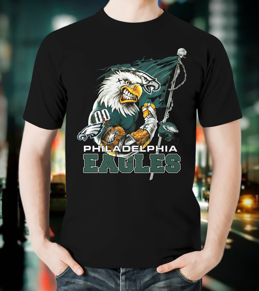 Philadelphia Eagles Fierce Mascot Holding Flag T-Shirt