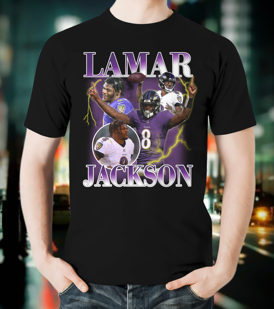 LAMAR JACKSON Baltimore Ravens Quarterback Collage T-Shirt