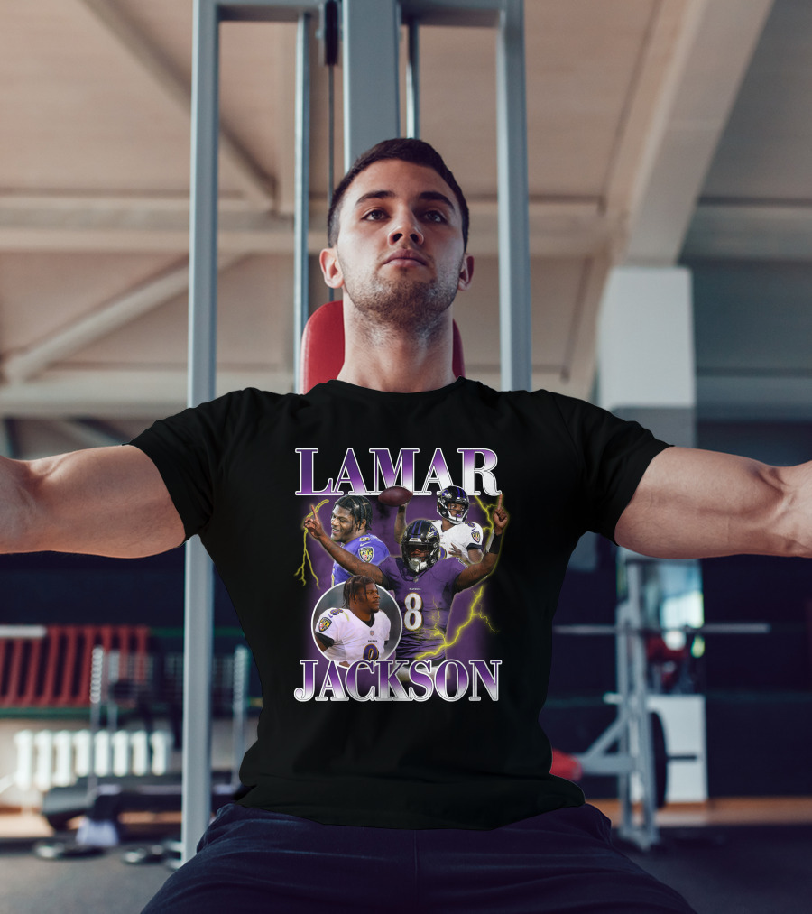 LAMAR JACKSON Baltimore Ravens Quarterback Collage T-Shirt