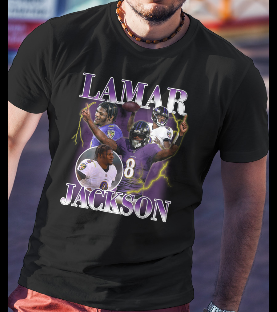 LAMAR JACKSON Baltimore Ravens Quarterback Collage T-Shirt
