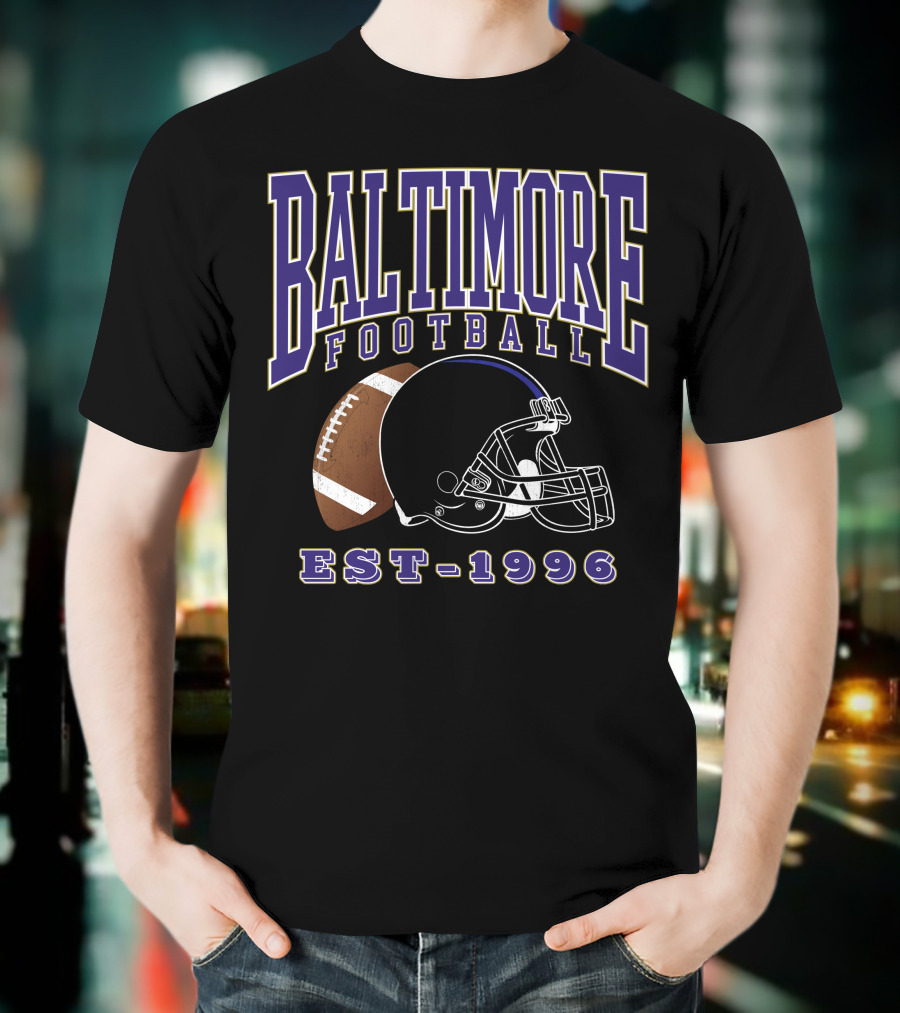 Baltimore Football EST-1996 Helmet And Ball Retro Sports T-Shirt
