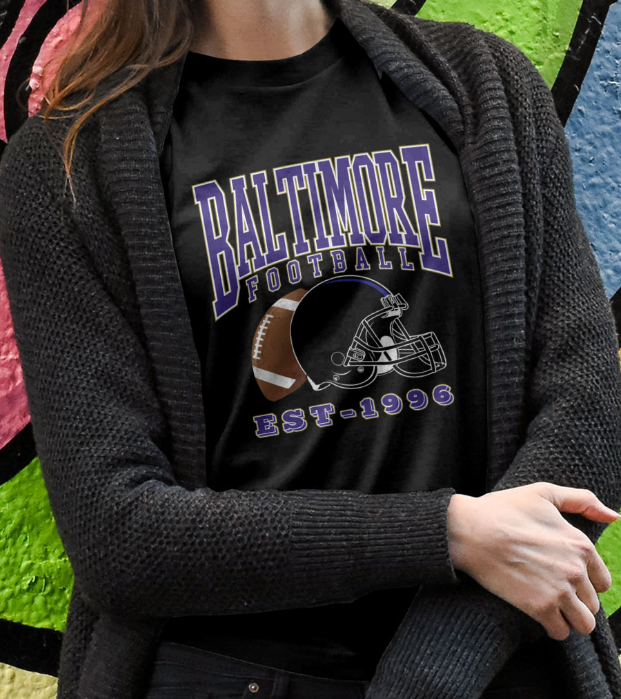 Baltimore Football EST-1996 Helmet And Ball Retro Sports T-Shirt