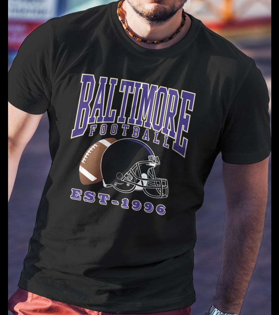 Baltimore Football EST-1996 Helmet And Ball Retro Sports T-Shirt