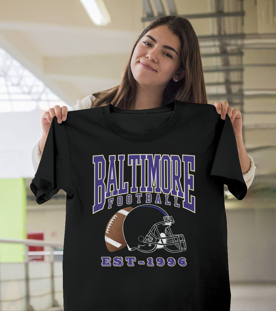Baltimore Football EST-1996 Helmet And Ball Retro Sports T-Shirt