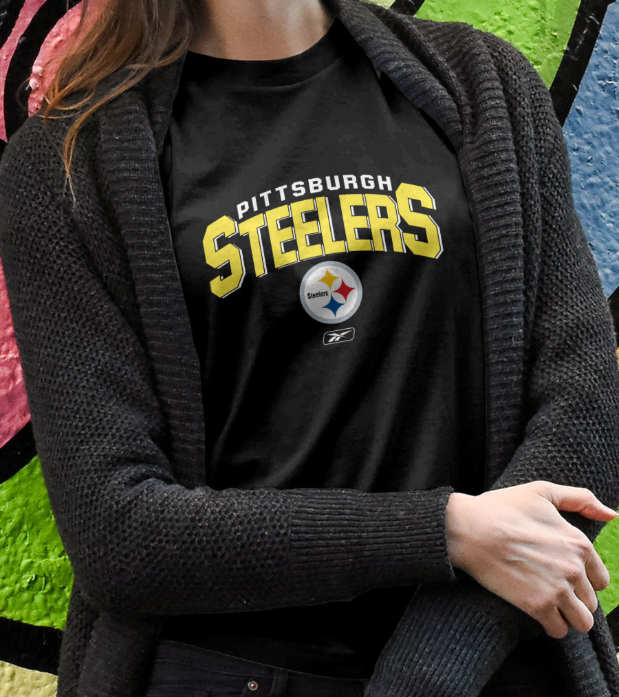 Pittsburgh Steelers Reebok Logo Silver Gray Background T-Shirt