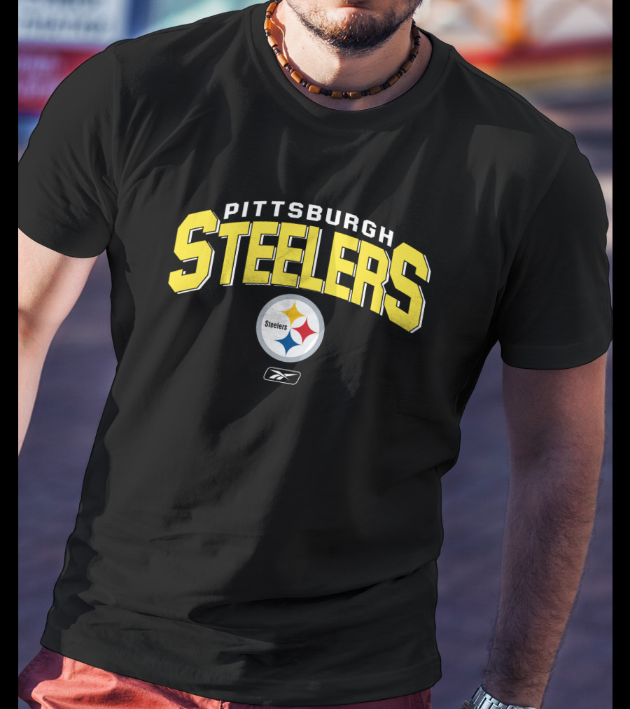Pittsburgh Steelers Reebok Logo Silver Gray Background T-Shirt