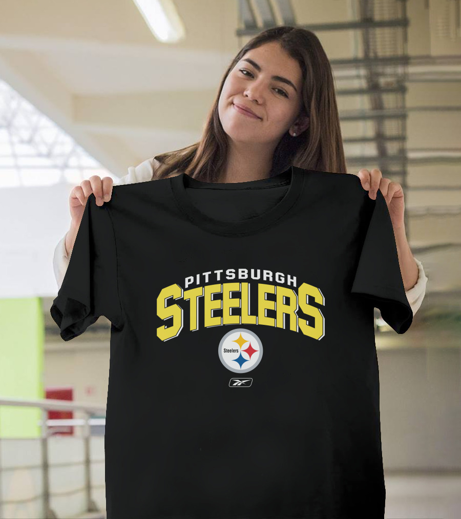 Pittsburgh Steelers Reebok Logo Silver Gray Background T-Shirt