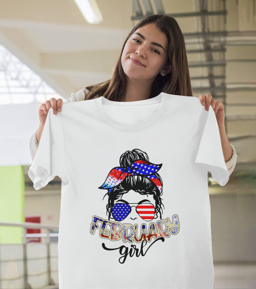 February Girl American Flag Bandana Sunglasses T-Shirt