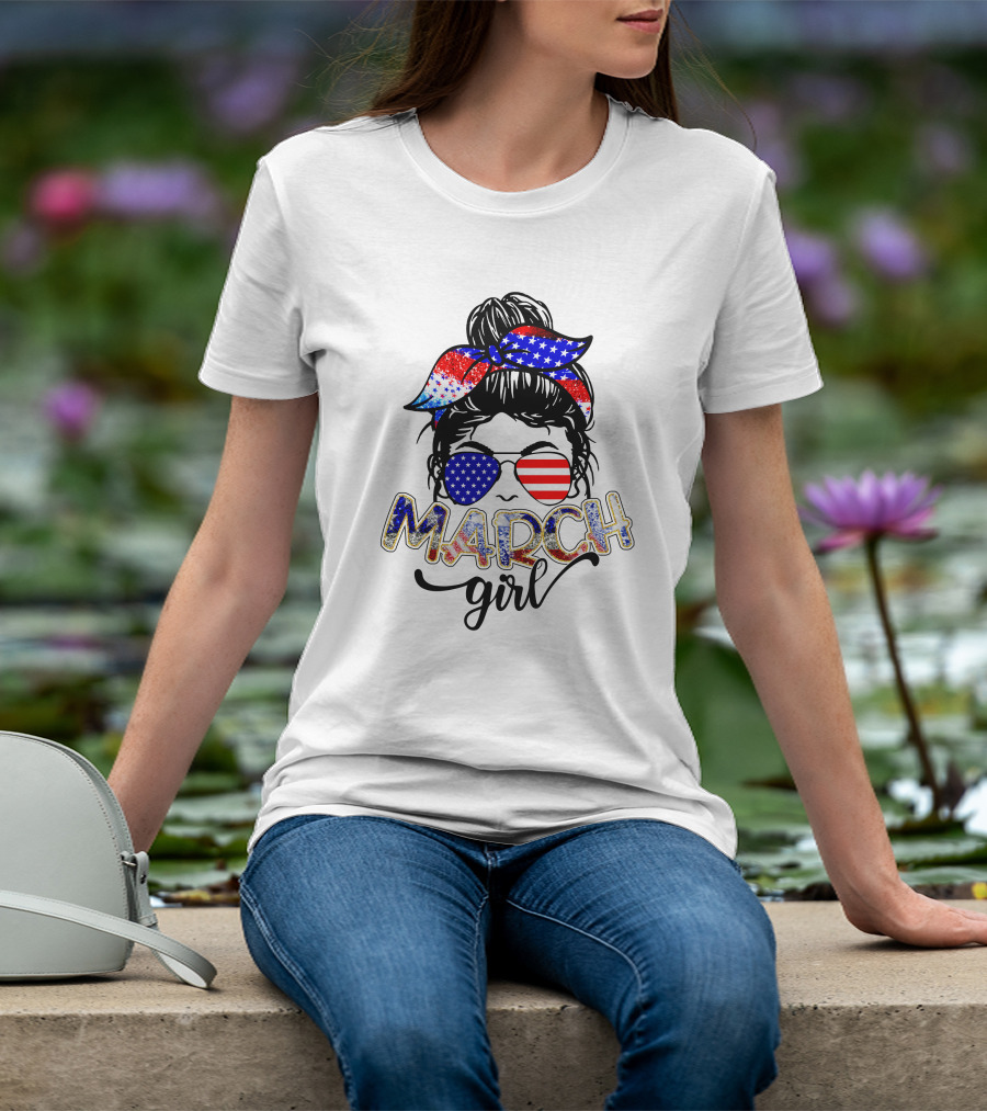 MARCH Girl American Flag Bandana Sunglasses T-Shirt
