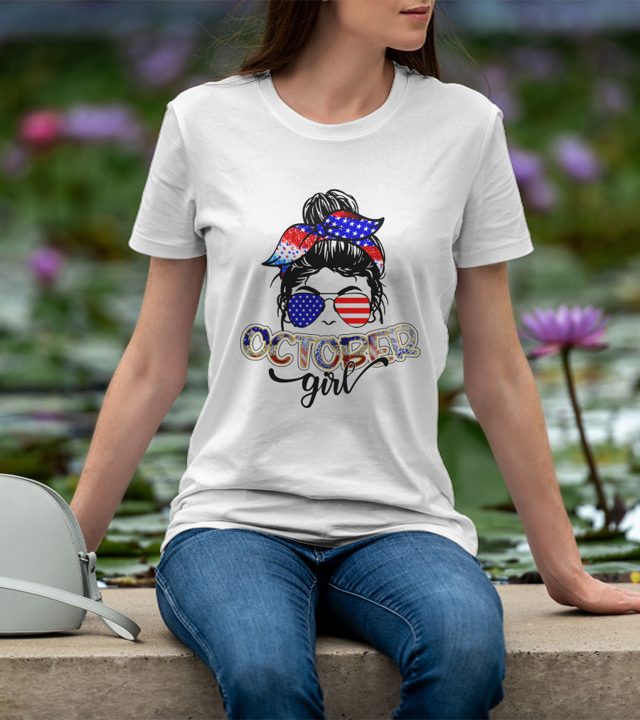 October Girl American Flag Bandana Sunglasses T-Shirt