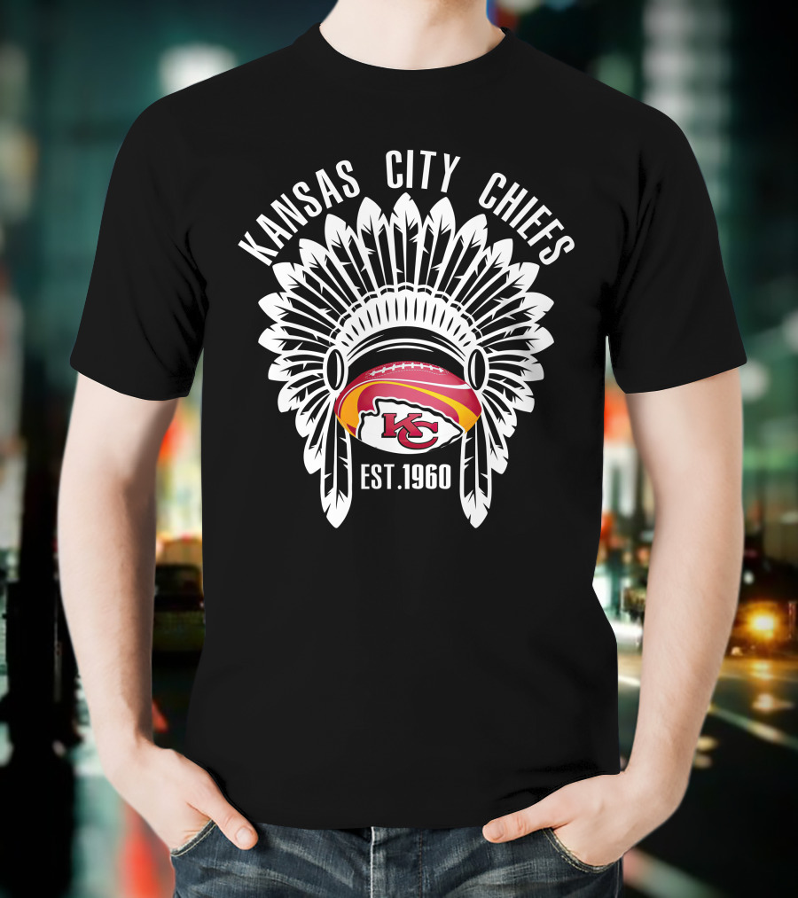 Kansas City Chiefs Est. 1960 Football Headdress T-Shirt