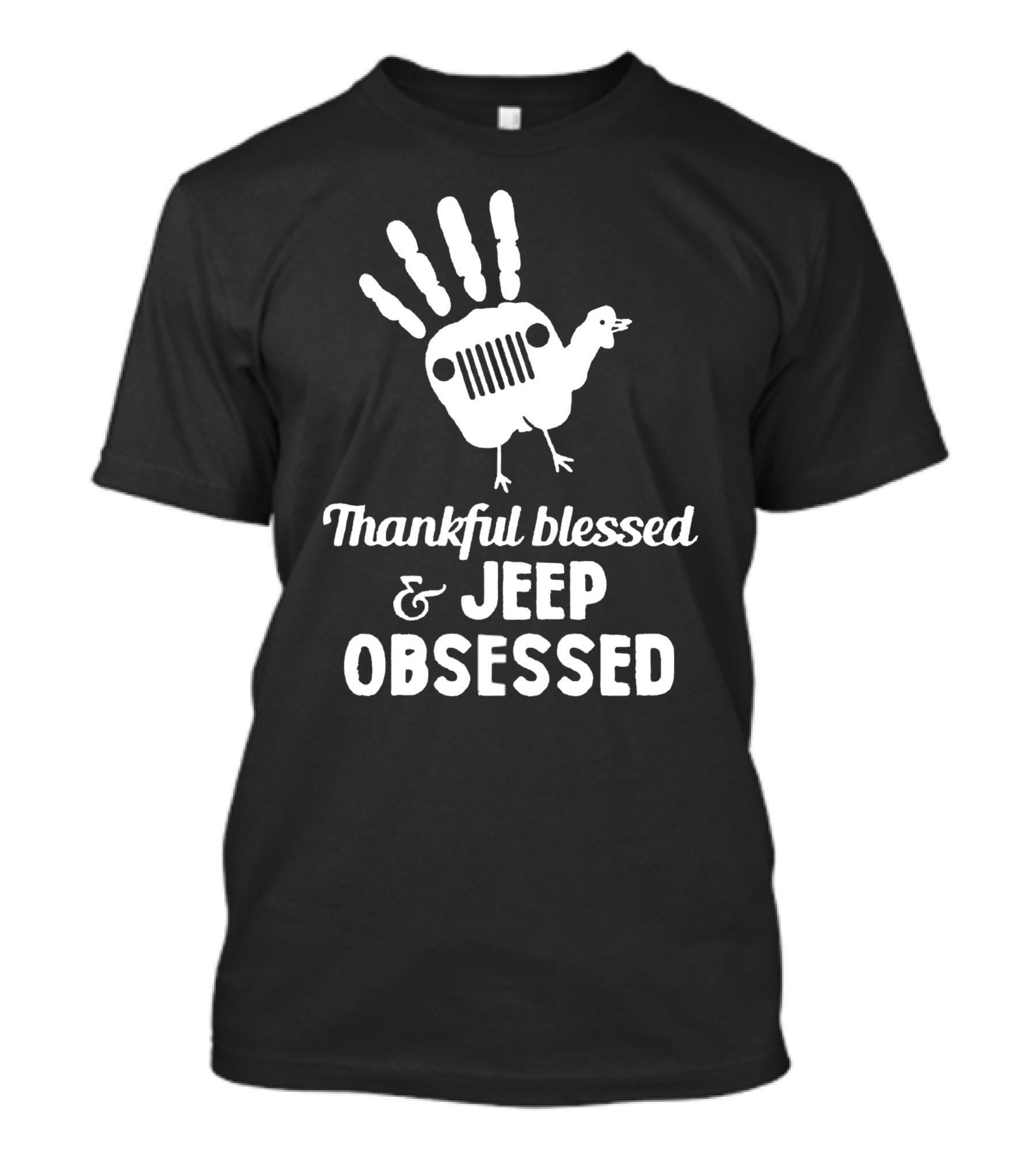 Thankful Blessed Jeep Obsessed Turkey Handprint Thanksgiving T-Shirt
