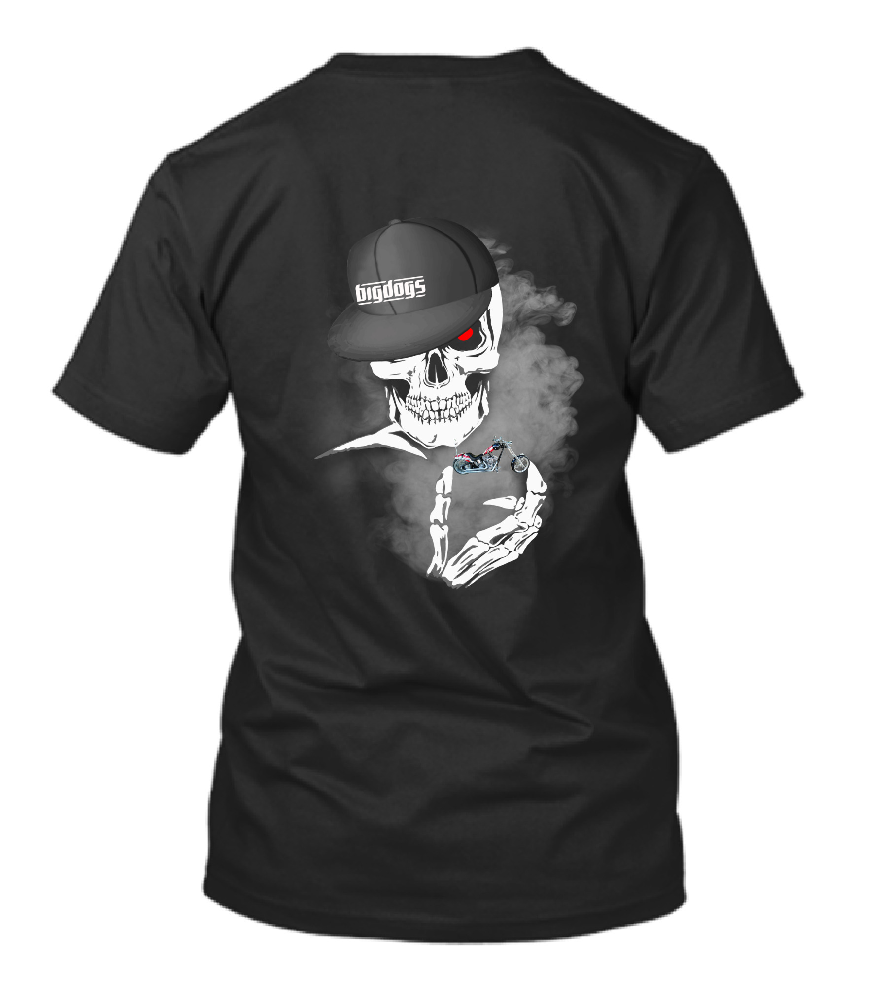 Big Dogs Motorcycle Riders Skull With Hat And Smoke Motif T-Shirt
