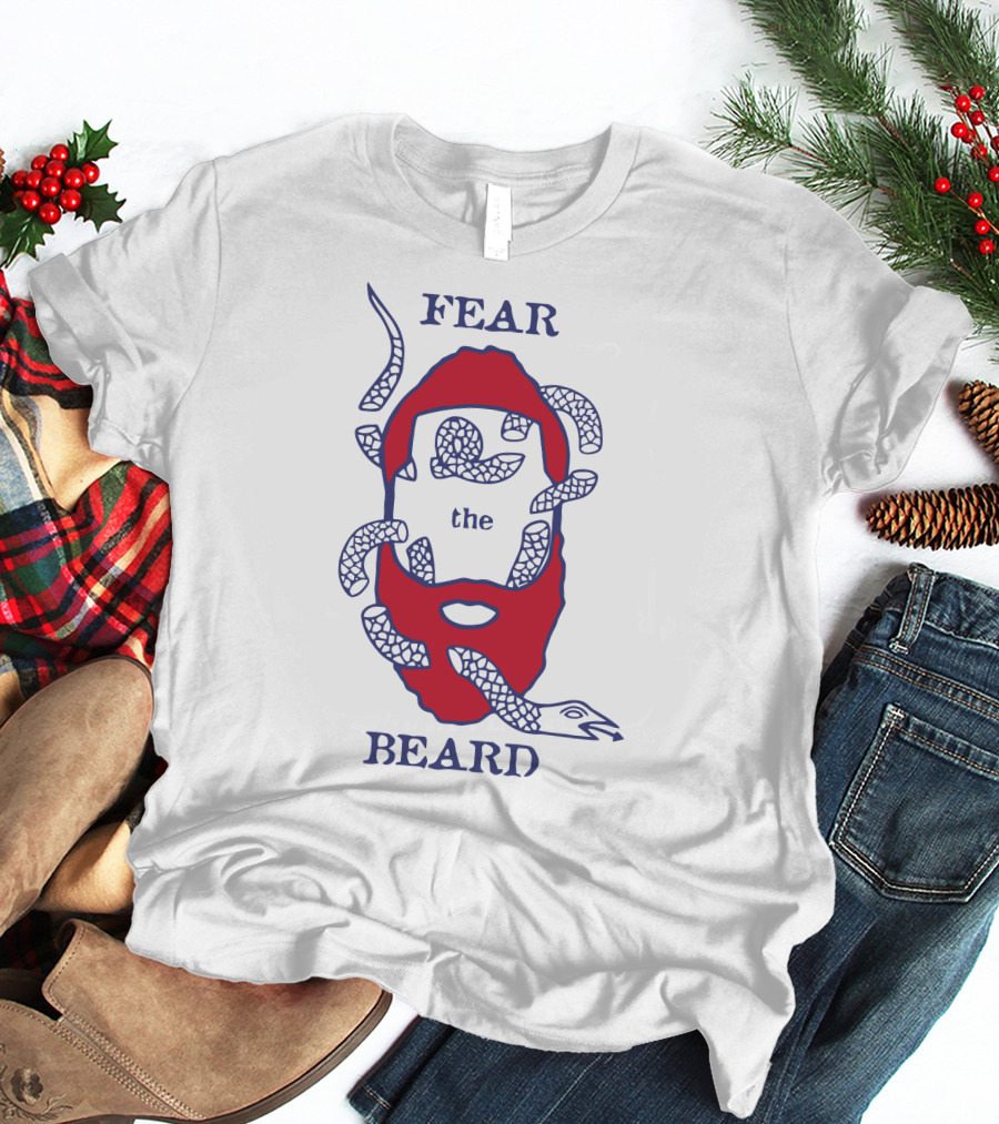 Fear The Beard Snake Pattern Red And Blue T-Shirt
