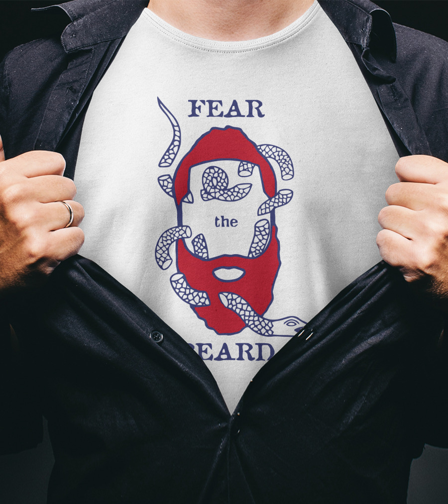 Fear The Beard Snake Pattern Red And Blue T-Shirt