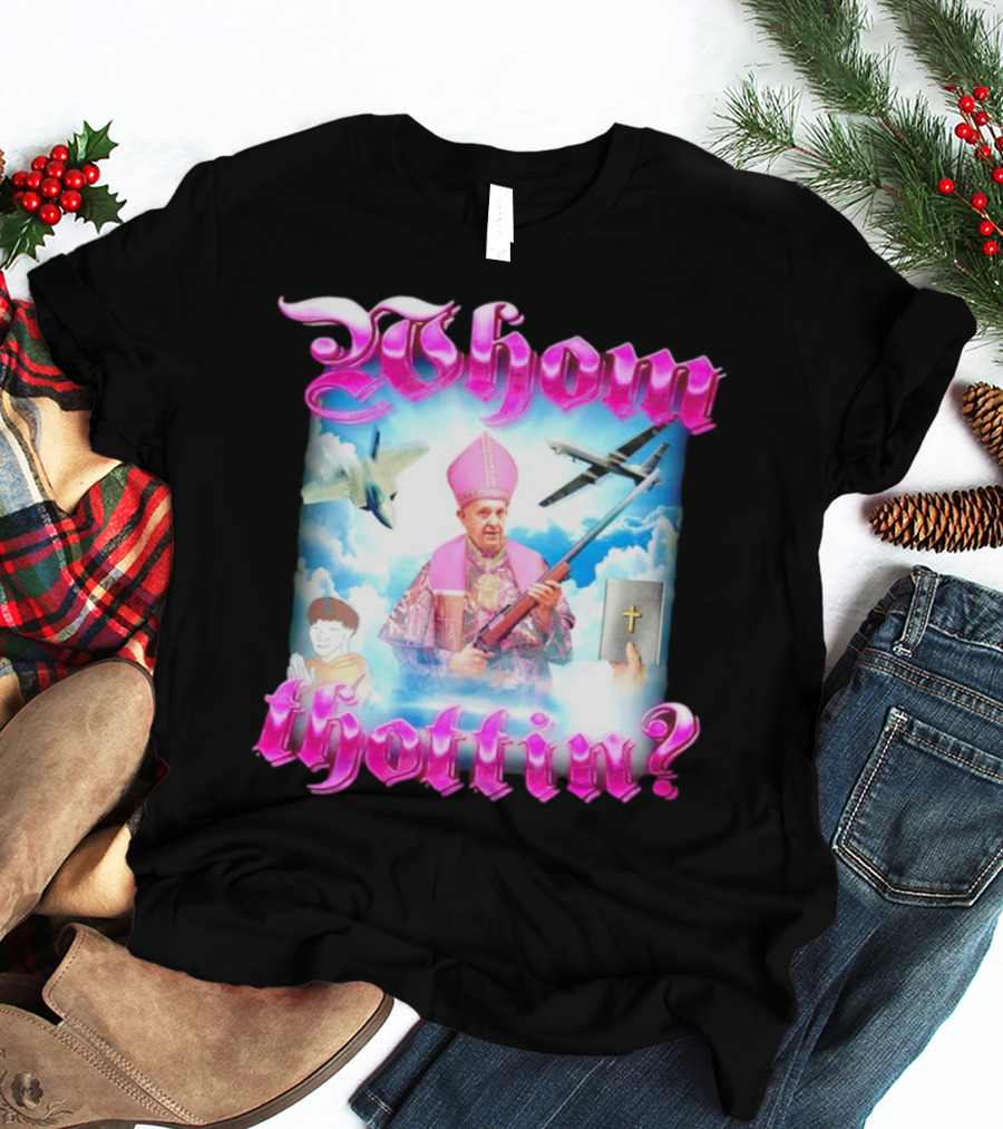 Whom Thottin Priest Holding Rifle With Airplanes And Clouds T-Shirt