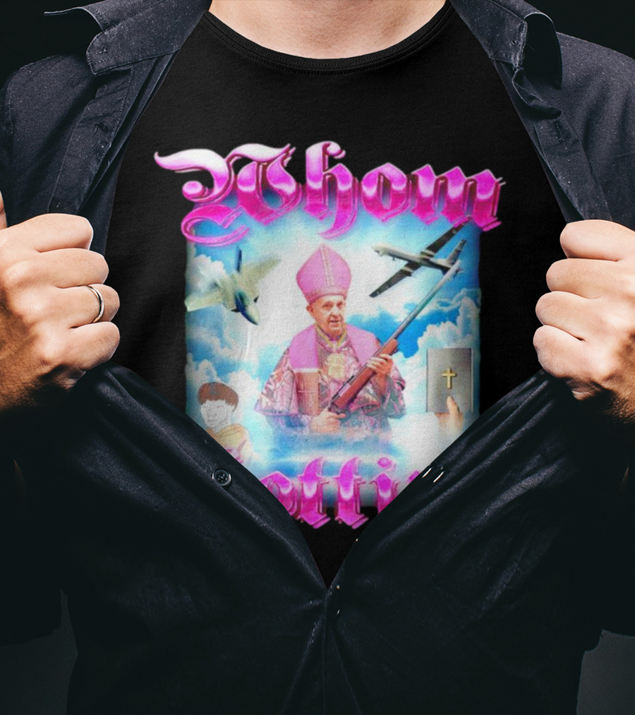 Whom Thottin Priest Holding Rifle With Airplanes And Clouds T-Shirt