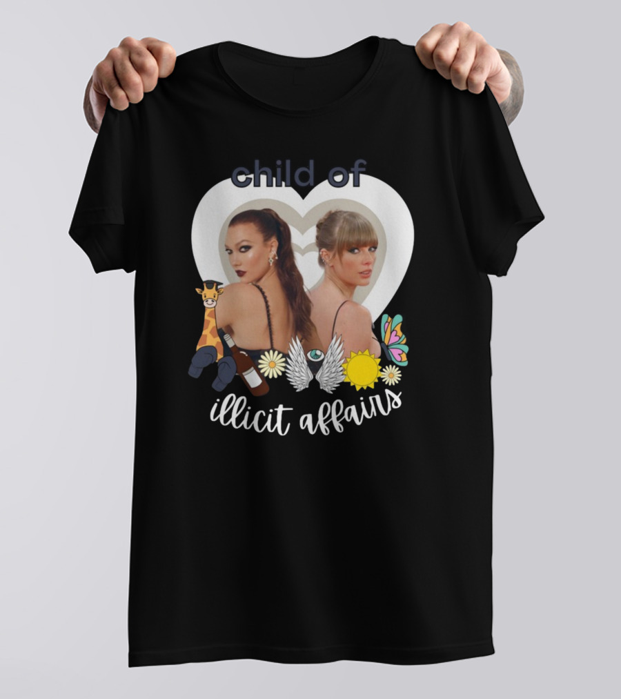 Child Of Illicit Affairs Heart Frame Butterfly Wings Flowers Giraffe And Wine Bottle T-Shirt