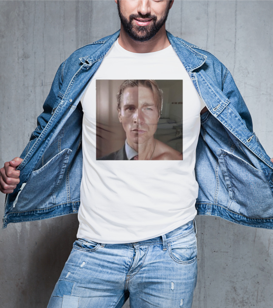 Jeremy Fragrance Compared With Young Christian Bale Face Split Room Background T-Shirt