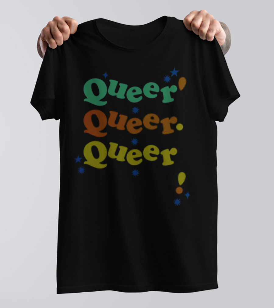 Queer Queer Queer Colorful Typography With Stars And Punctuation T-Shirt