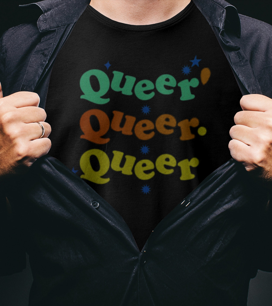 Queer Queer Queer Colorful Typography With Stars And Punctuation T-Shirt