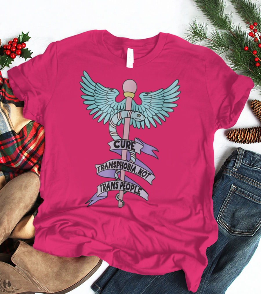 Target Pride Abprallen Cure Transphobia Not Trans People Caduceus Wings Snake Staff T-Shirt