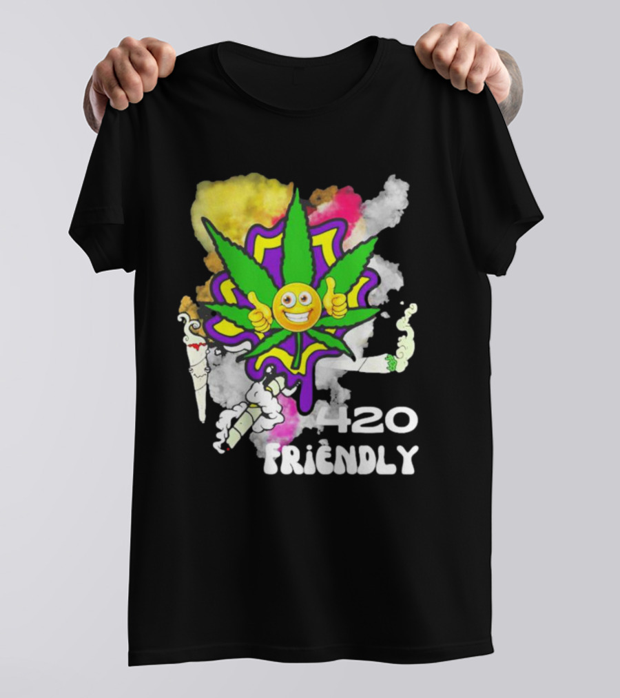 420 Friendly Happy Stoner Leaf With Smiley Face And Colorful Smoke T-Shirt