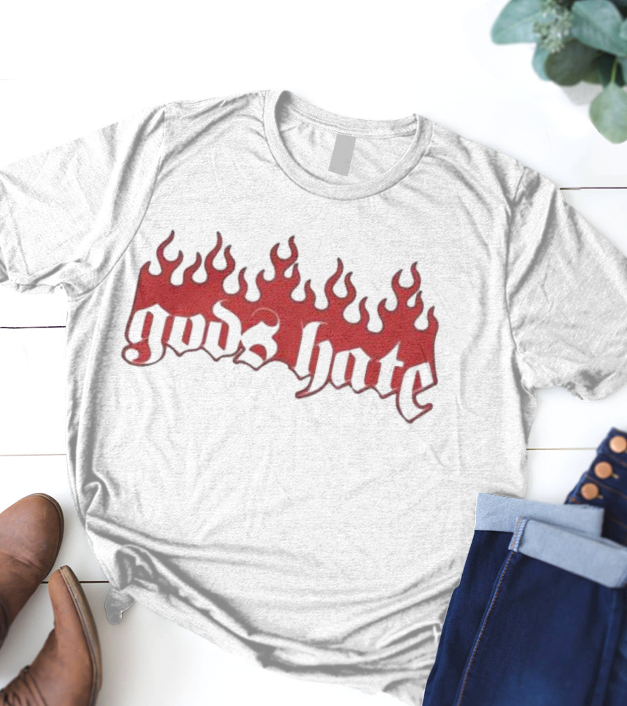 Gods Hate Flames Red Gothic Font T-Shirt