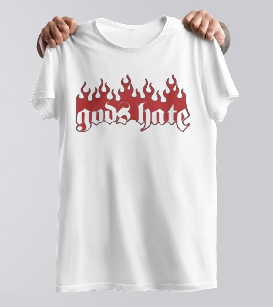 Gods Hate Flames Red Gothic Font T-Shirt