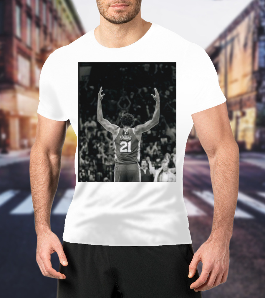Joel Troel Embiid 21 Basketball Celebration Back View T-Shirt
