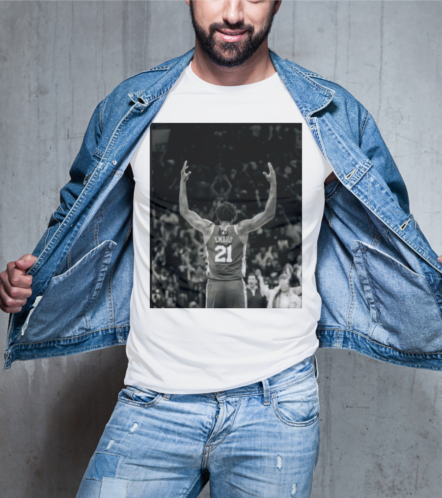 Joel Troel Embiid 21 Basketball Celebration Back View T-Shirt
