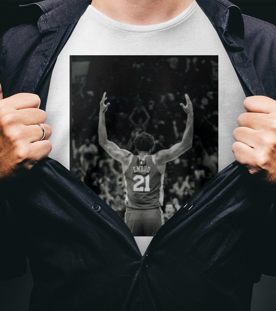 Joel Troel Embiid 21 Basketball Celebration Back View T-Shirt
