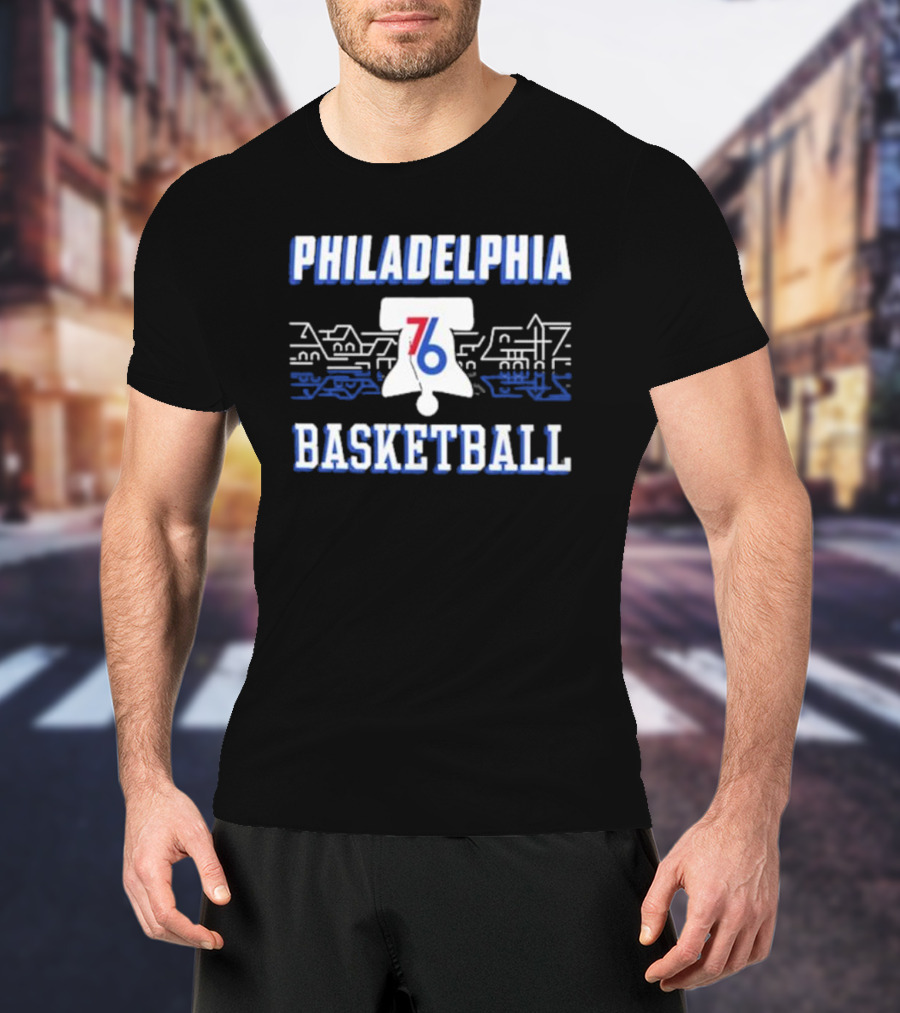 Philadelphia 76ers Liberty Bell Skyline Basketball Black City Series T-Shirt