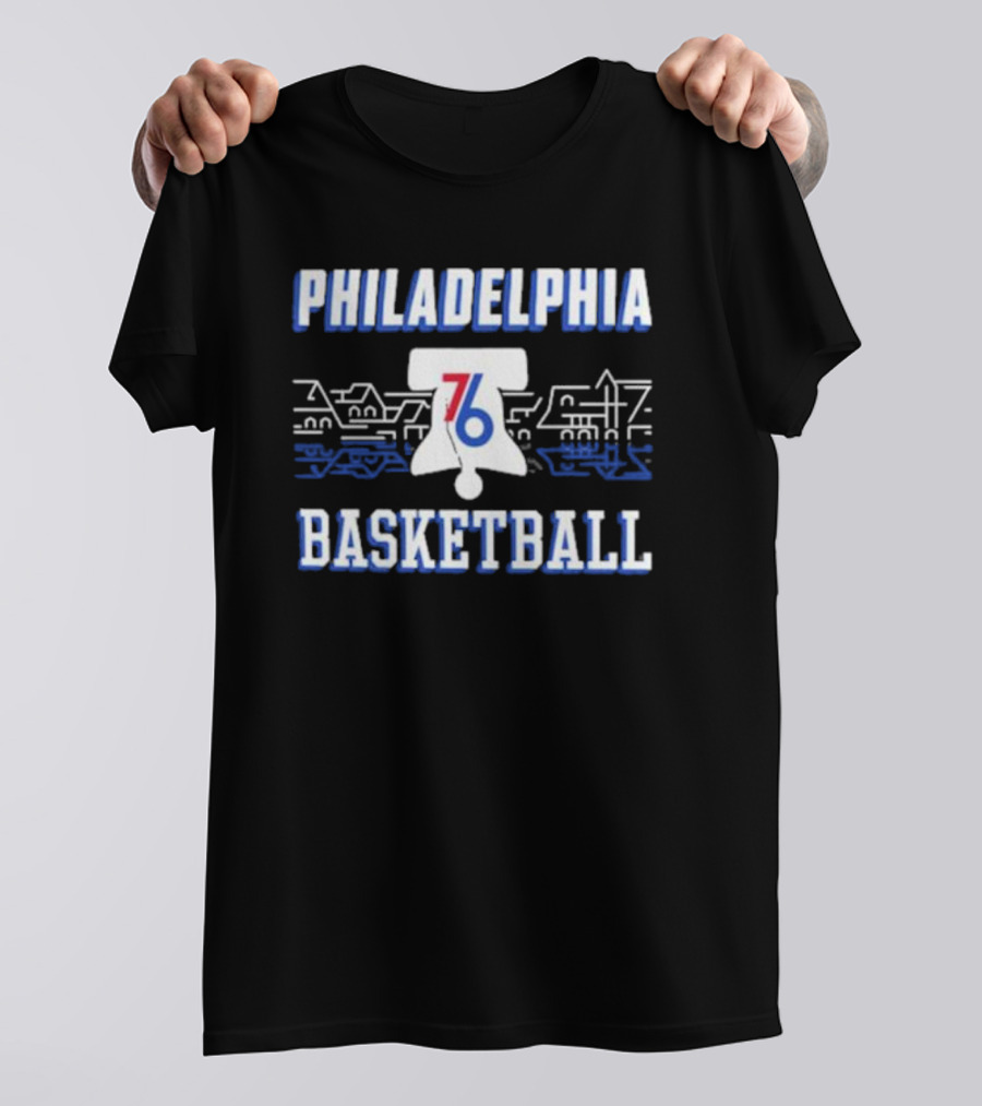 Philadelphia 76ers Liberty Bell Skyline Basketball Black City Series T-Shirt