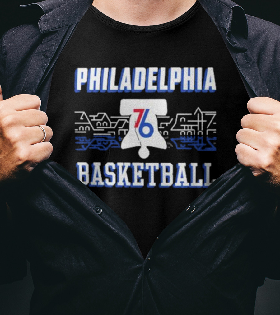 Philadelphia 76ers Liberty Bell Skyline Basketball Black City Series T-Shirt