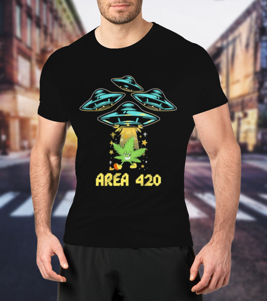 Area 420 UFO Weed Leaf Extraterrestrial Vibe T-Shirt