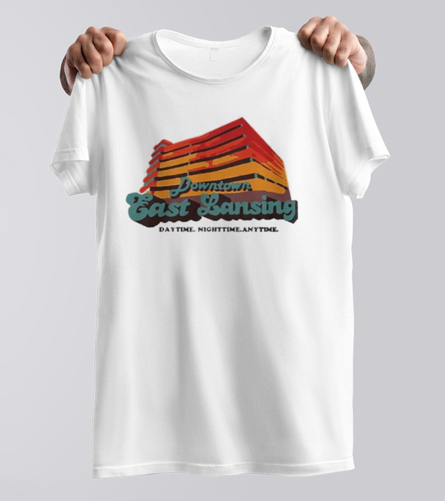 Downtown East Lansing Daytime Nighttime Anytime Retro Skyline T-Shirt