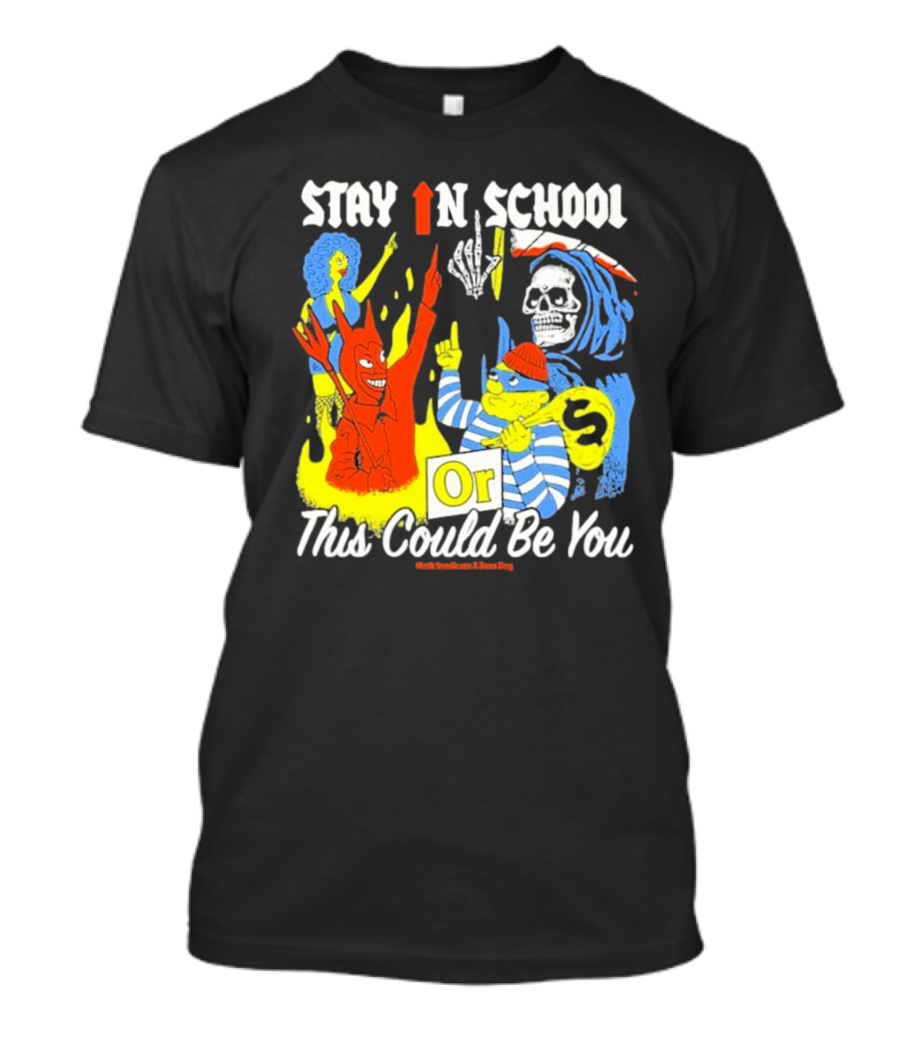 Stay In School Or This Could Be You Red Devil Skeleton Bart Simpson Style Mark Gonzales X Deaton Chris Anthony T-Shirt