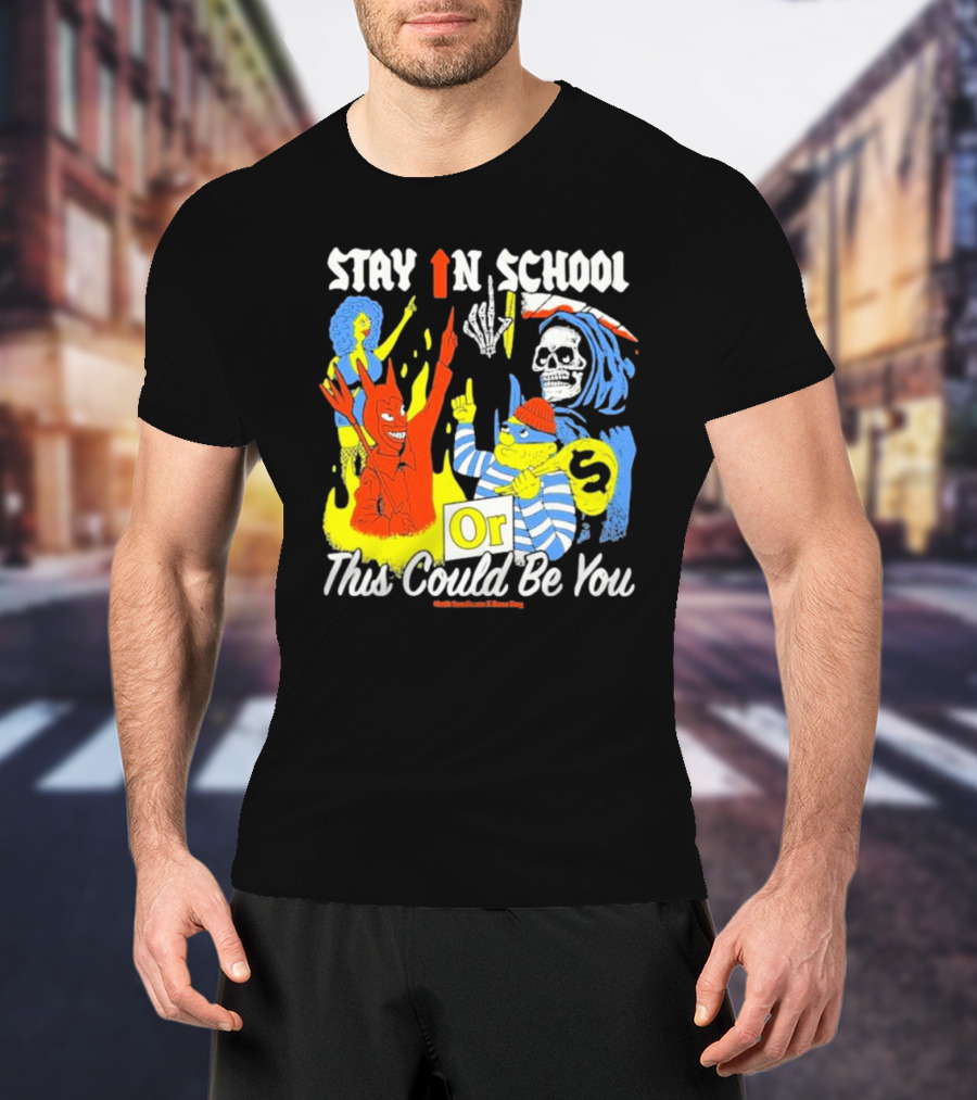 Stay In School Or This Could Be You Red Devil Skeleton Bart Simpson Style Mark Gonzales X Deaton Chris Anthony T-Shirt
