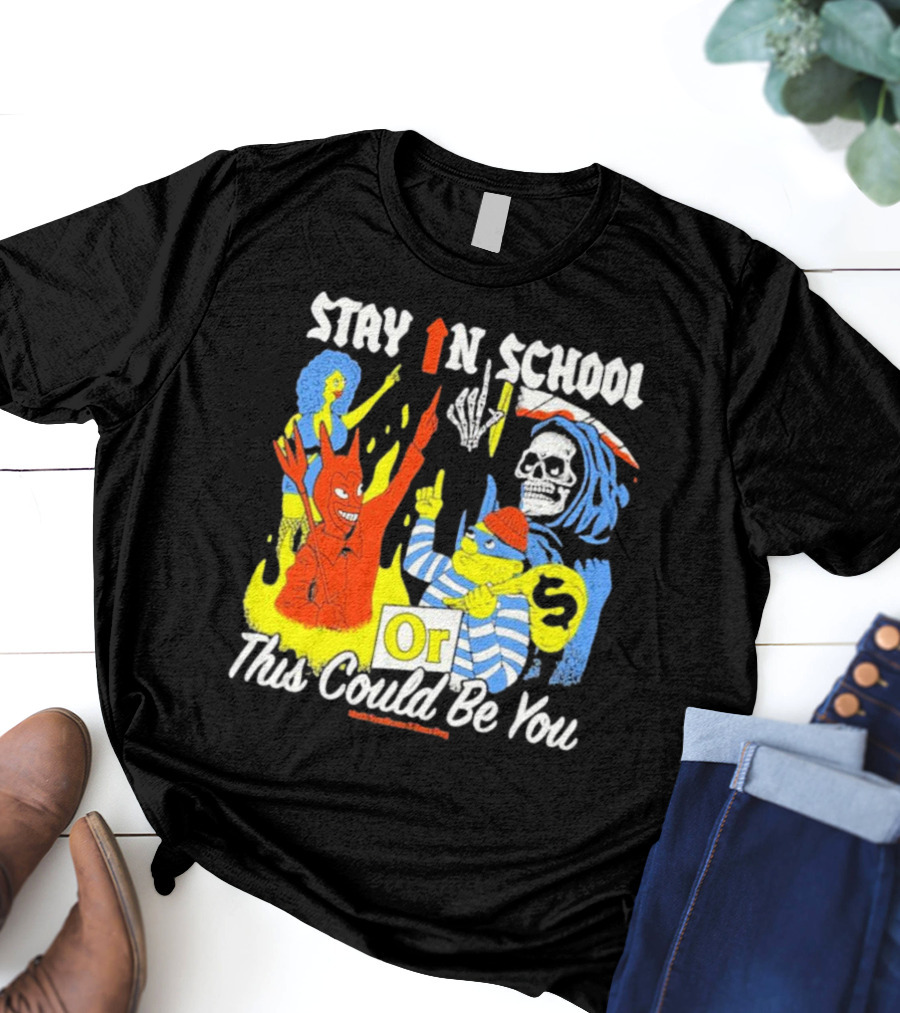 Stay In School Or This Could Be You Red Devil Skeleton Bart Simpson Style Mark Gonzales X Deaton Chris Anthony T-Shirt