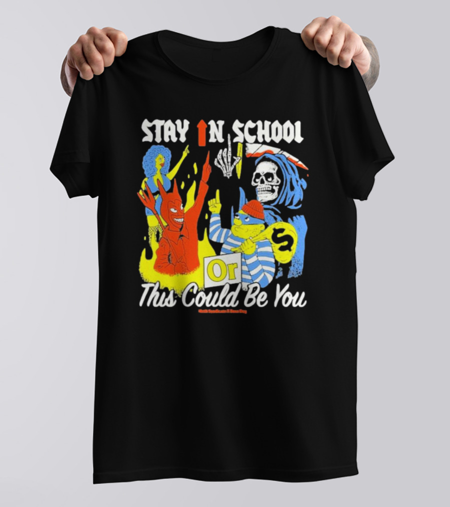 Stay In School Or This Could Be You Red Devil Skeleton Bart Simpson Style Mark Gonzales X Deaton Chris Anthony T-Shirt